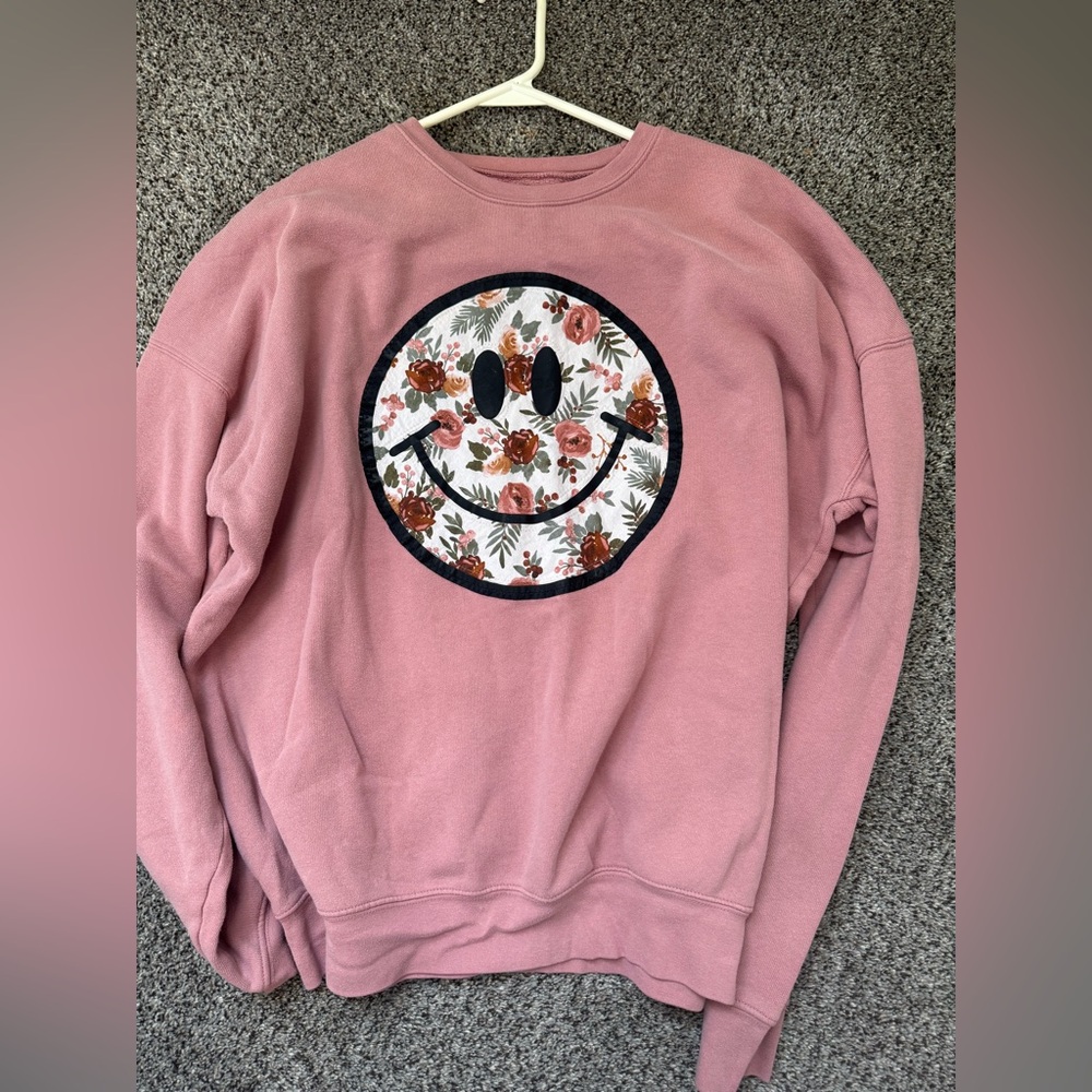 Floral Smiley Pink Sweatshirt